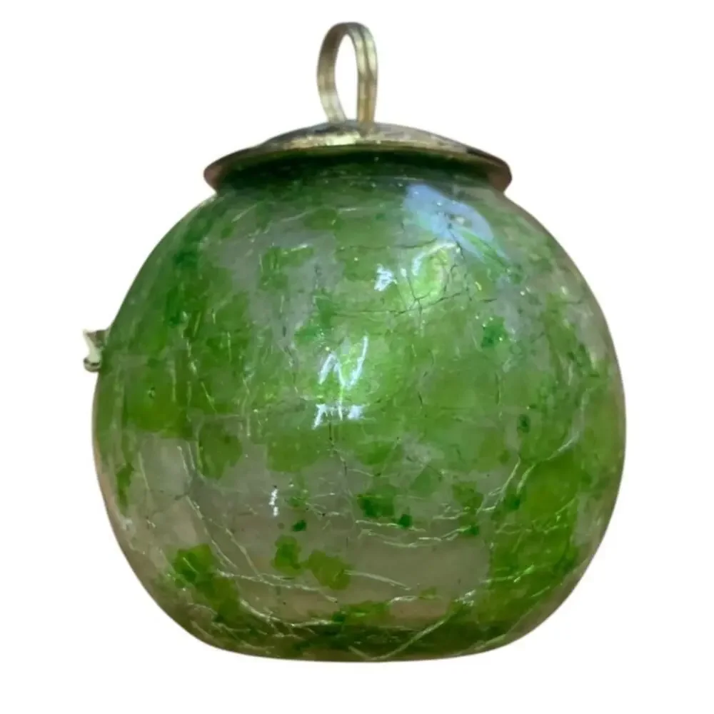 Set of 8‎ Green Crackle Glass Christmas Ornaments Vintage Style Round Holiday